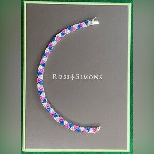 Ross Simons 925 sterling silver Trillion Cut Sapphire gemstones Tennis Bracelet